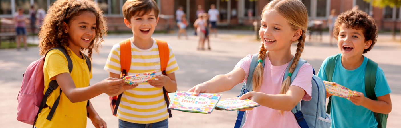Kinderfeestje uitnodigingen kiezen | Het feest begint al op het schoolplein