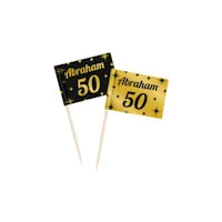 Abraham buttons en cocktailprikkers voor 50e verjaardag