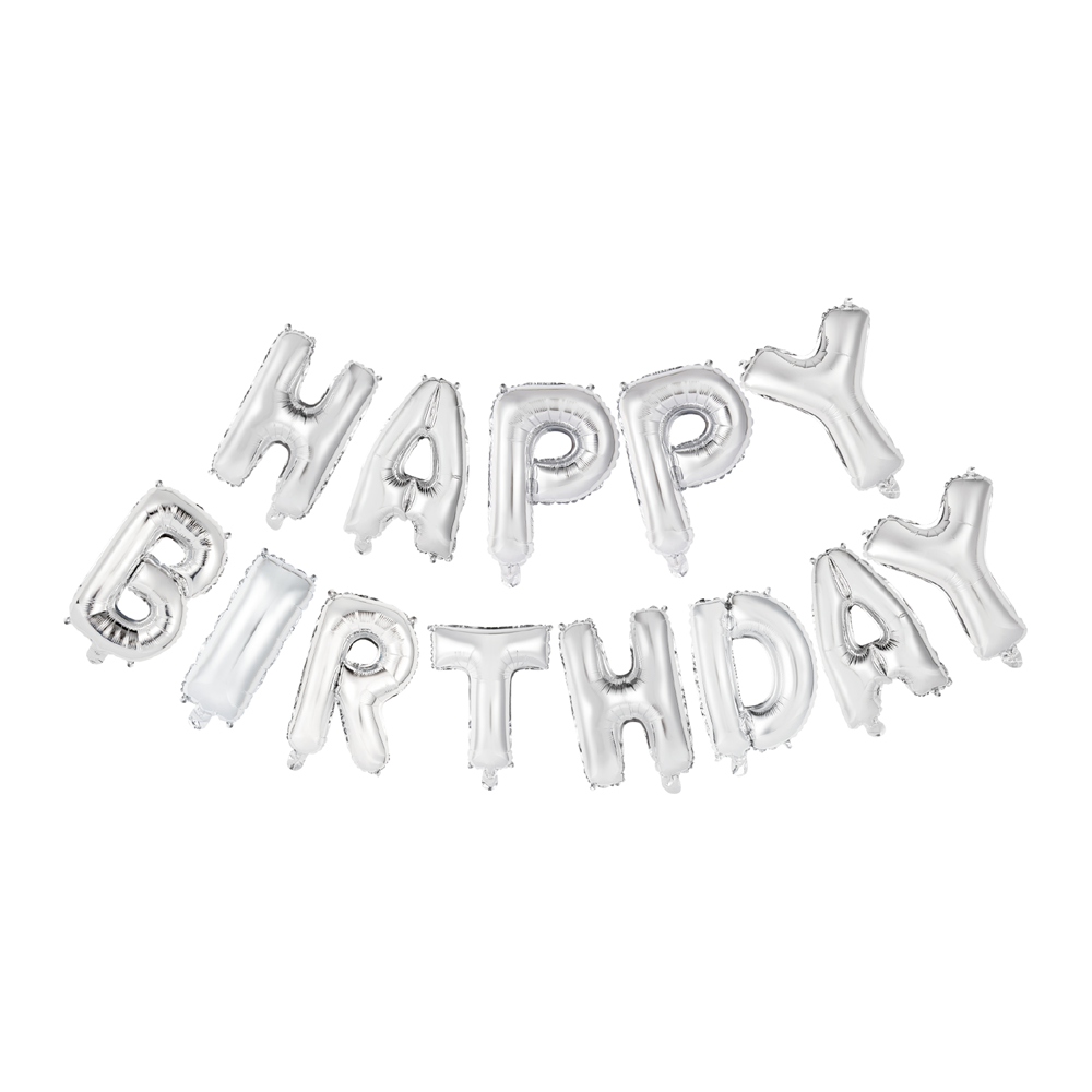 Letterballon Set – Happy Birthday – Zilver – Folie – 41 cm