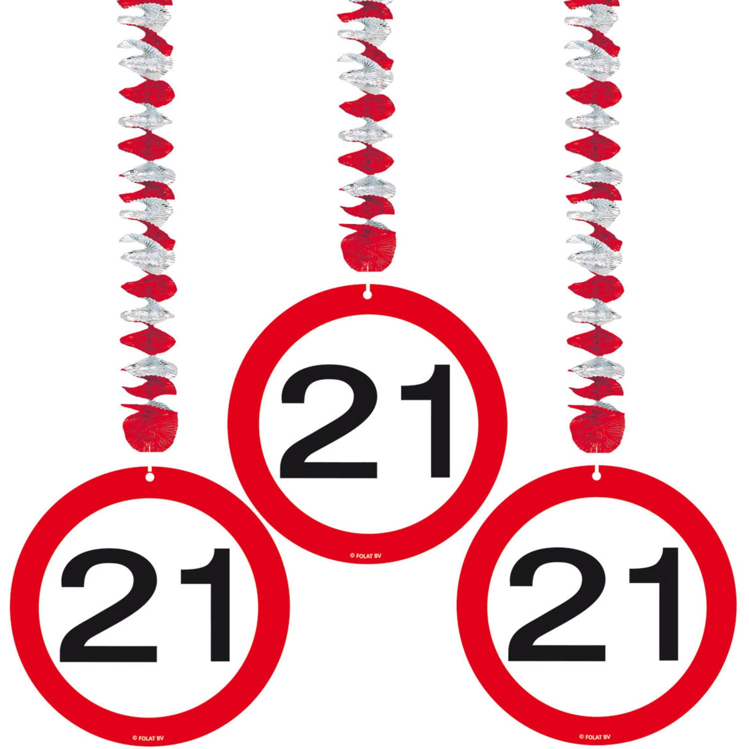 21 Jaar Verkeersbord Hangdecoratie – 3 stuks