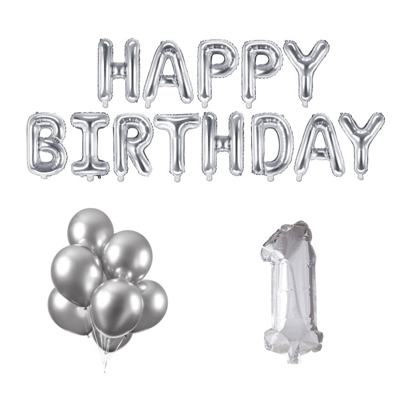 1 jaar Verjaardag Versiering Ballon Pakket zilver