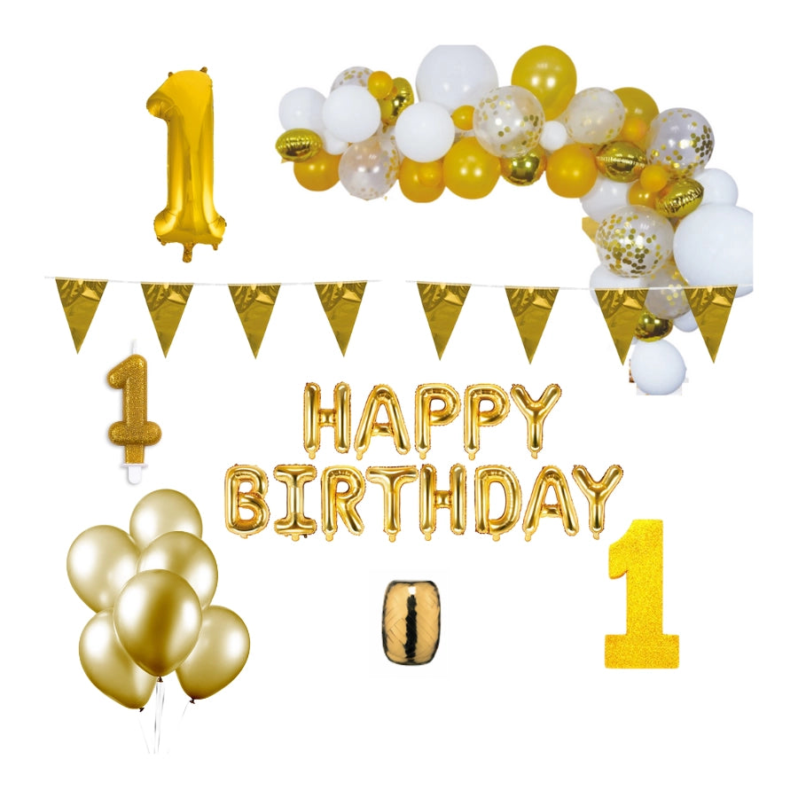 1 jaar Verjaardag Versiering Pakket Goud XL