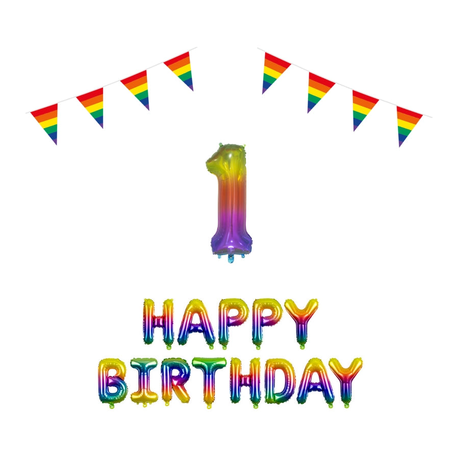 1 jaar Verjaardag Versiering Pakket Regenboog