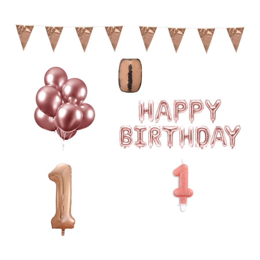 1 jaar Verjaardag Versiering Pakket Rosé Goud