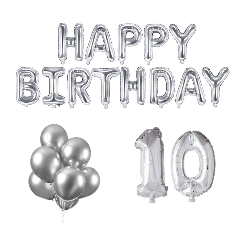 10 jaar Verjaardag Versiering Ballon Pakket zilver