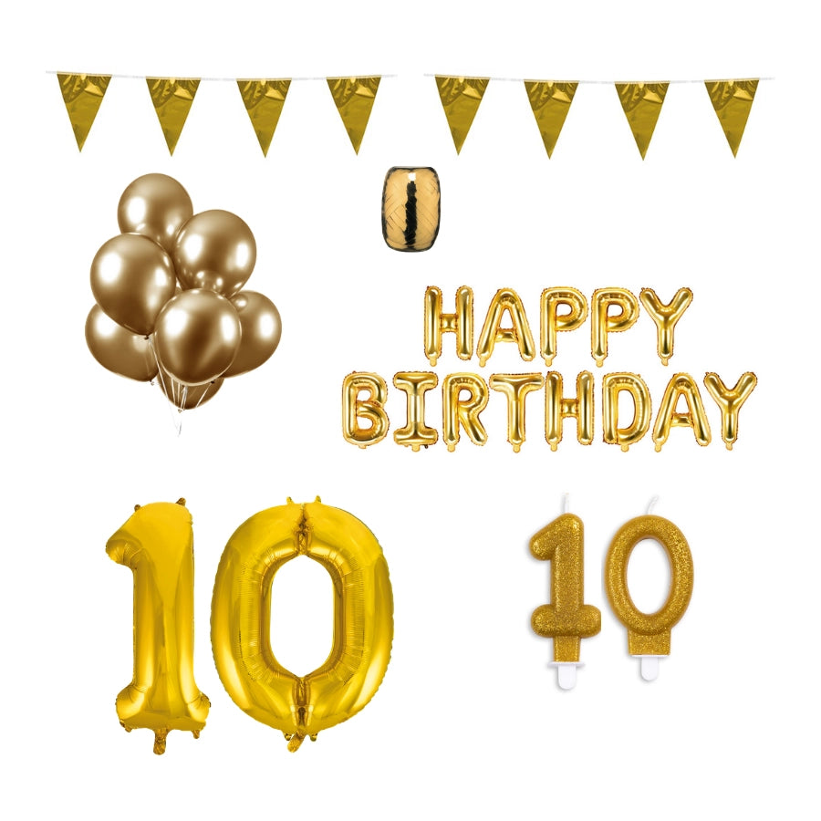 10 jaar Verjaardag Versiering Pakket Goud