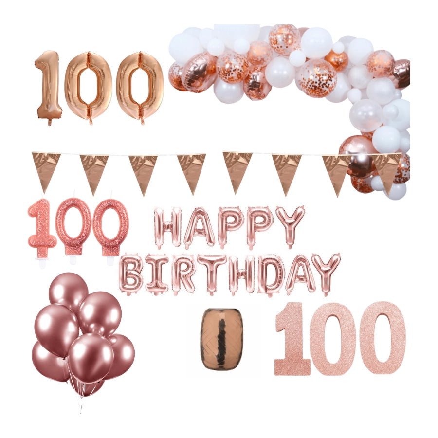 100 jaar Verjaardag Versiering Pakket Rosé goud XL