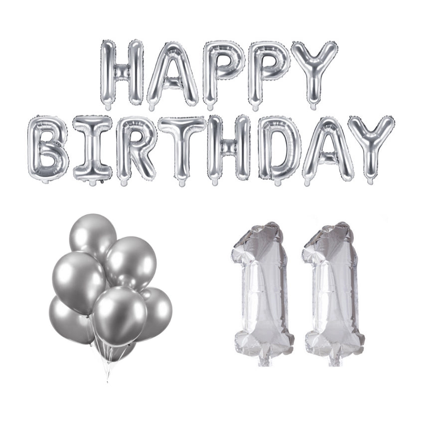 11 jaar Verjaardag Versiering Ballon Pakket zilver