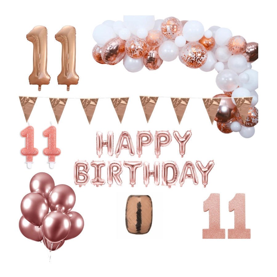 11 jaar Verjaardag Versiering Pakket Rosé goud XL