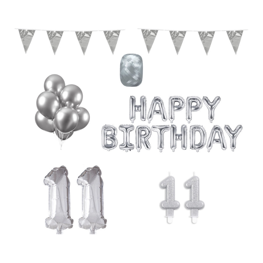 11 jaar Verjaardag Versiering Pakket zilver