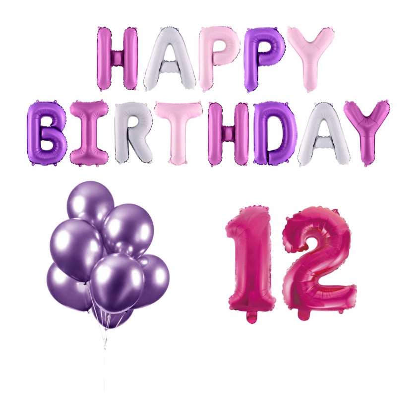 12 jaar Verjaardag Versiering Ballon Pakket Pastel & Roze