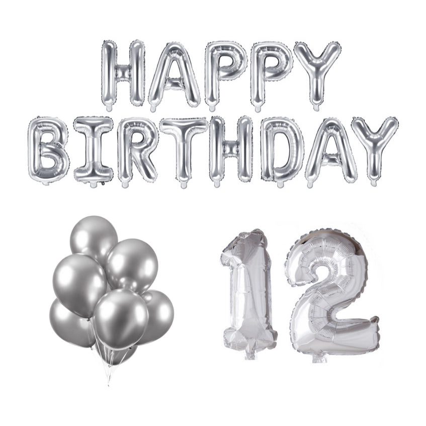 12 jaar Verjaardag Versiering Ballon Pakket zilver