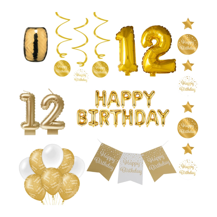 12 jaar Verjaardag Versiering Pakket Gold