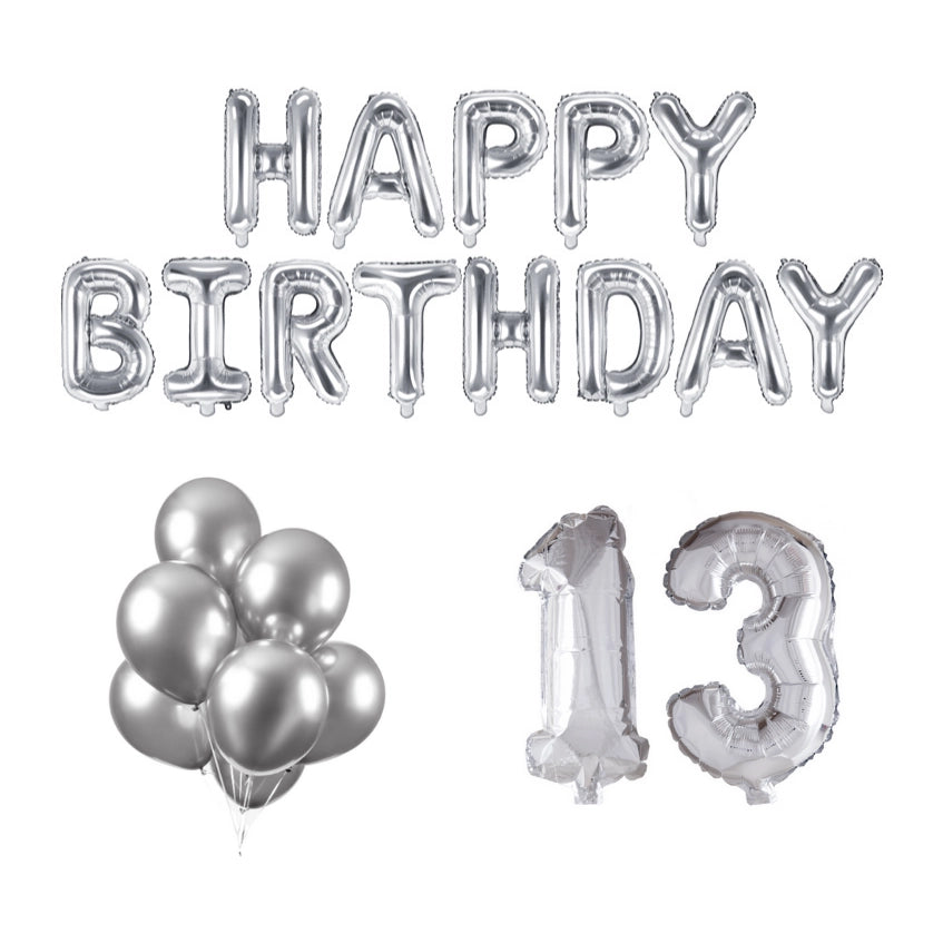 13 jaar Verjaardag Versiering Ballon Pakket zilver