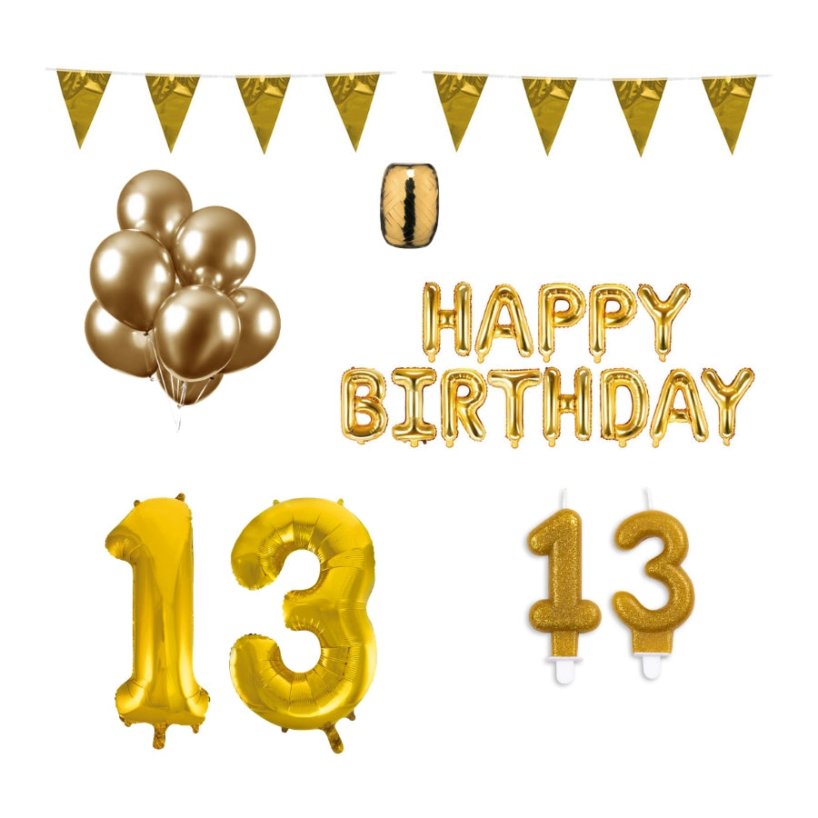 13 jaar Verjaardag Versiering Pakket Goud