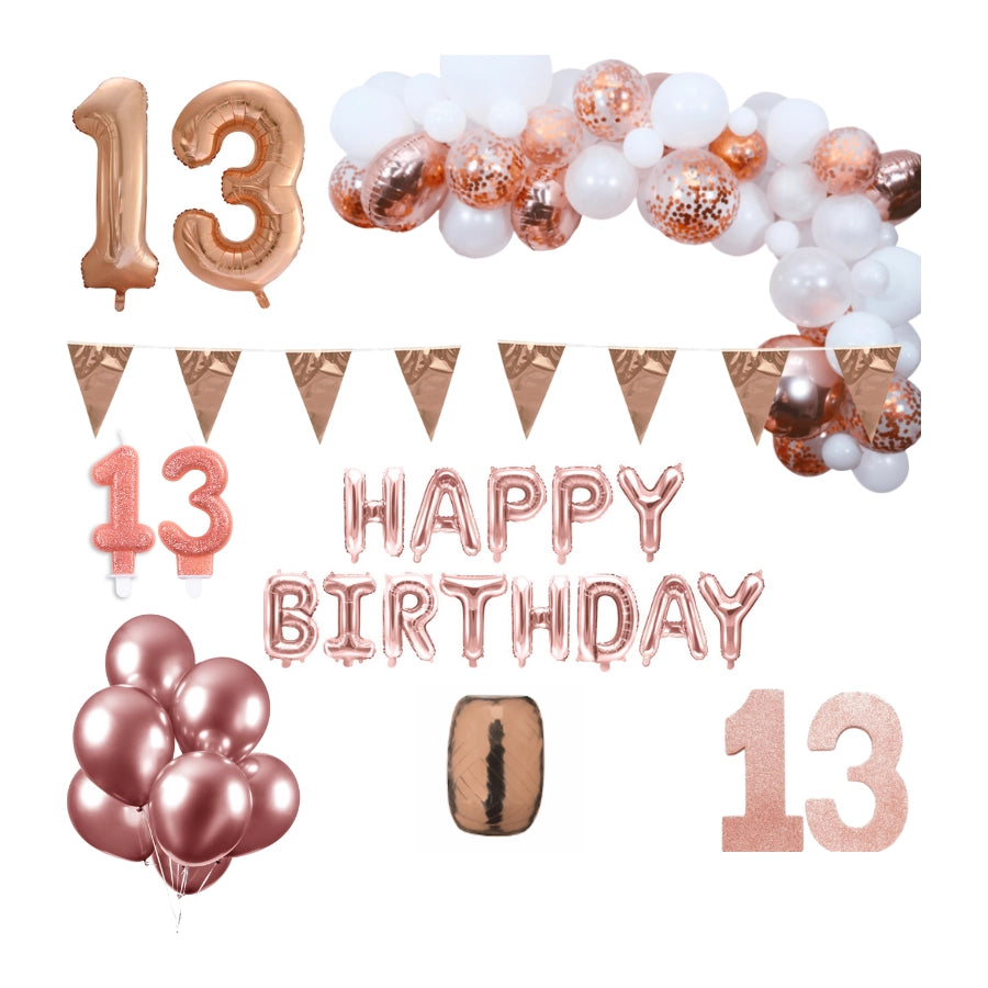 13 jaar Verjaardag Versiering Pakket Rosé goud XL