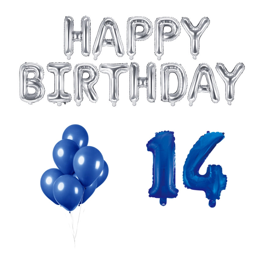 14 jaar Verjaardag Versiering Ballon Pakket Blauw & zilver