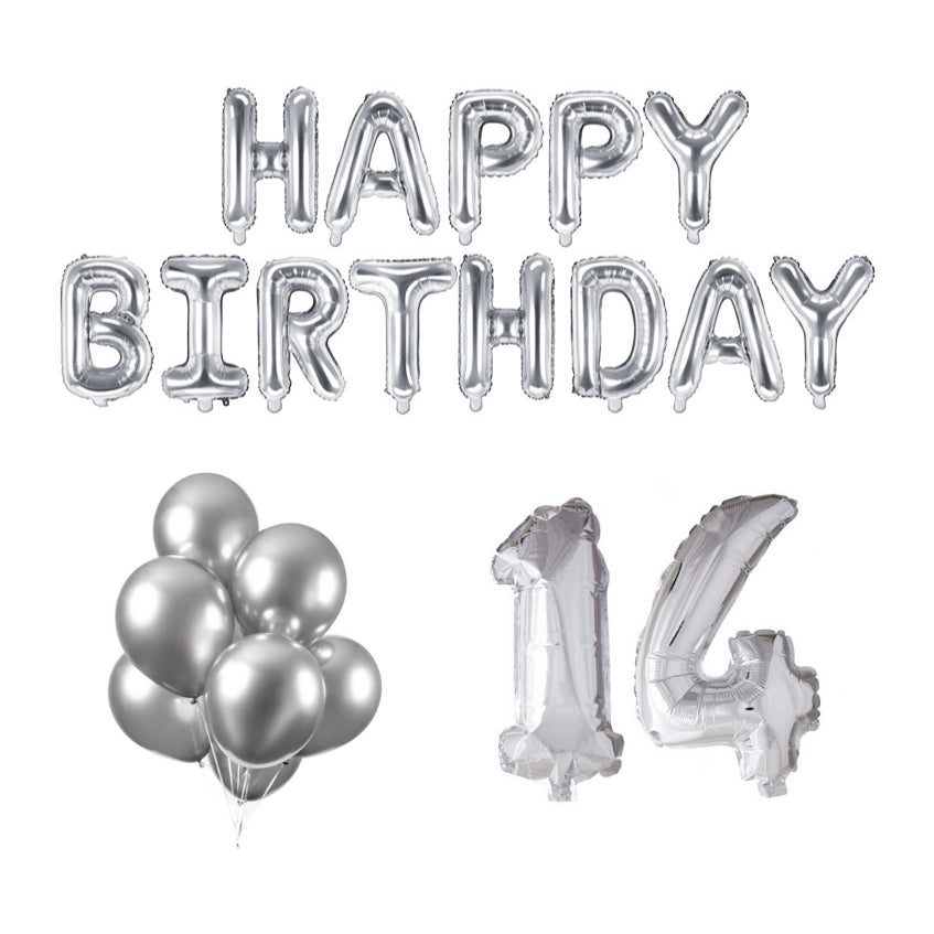 14 jaar Verjaardag Versiering Ballon Pakket zilver