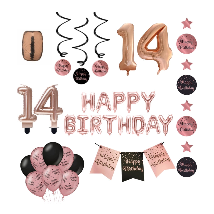 14 jaar Verjaardag Versiering Pakket Rose Gold