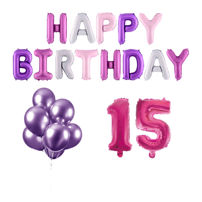 15 jaar Verjaardag Versiering Ballon Pakket Pastel & Roze