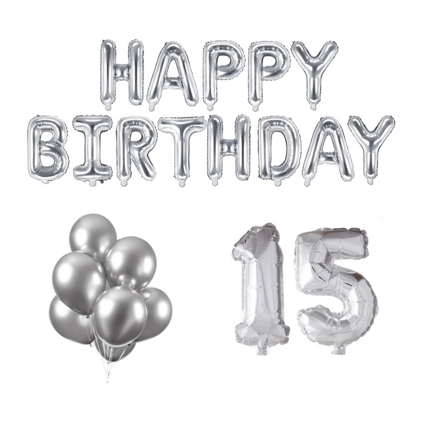 15 jaar Verjaardag Versiering Ballon Pakket zilver