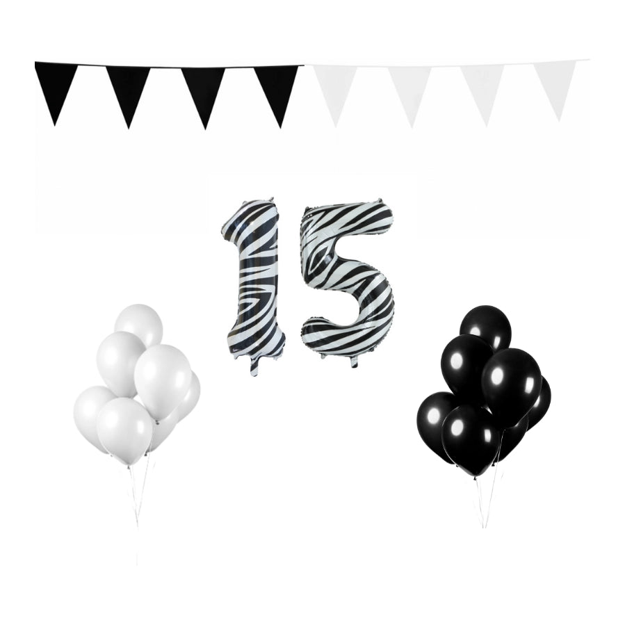 15 jaar Verjaardag Versiering Pakket Zebra