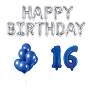 16 jaar Verjaardag Versiering Ballon Pakket Blauw & zilver