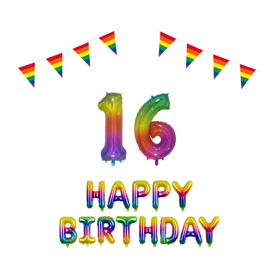 16 jaar Verjaardag Versiering Pakket Regenboog
