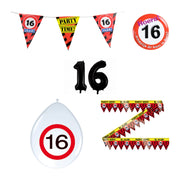 16 jaar verjaardag versiering pakket verkeersbord