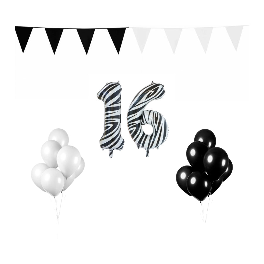16 jaar Verjaardag Versiering Pakket Zebra
