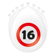 16 Jaar Verkeersbord Ballonnen - 8 stuks