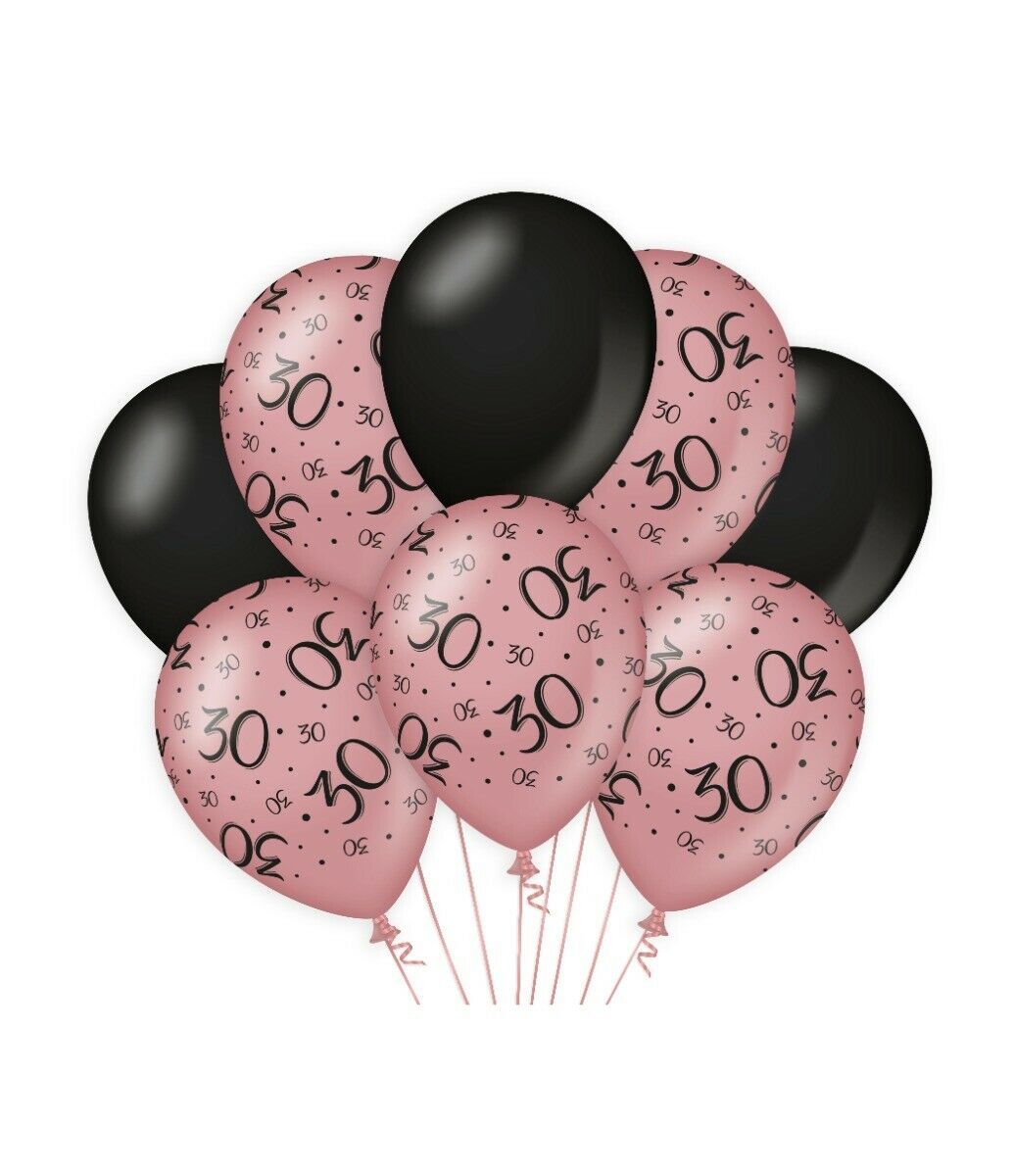 30 jaar versiering/ decoratie ballonnen rose goud en zwart, 8 stuks 30cm