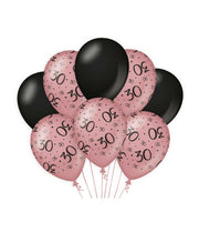 30 jaar versiering/ decoratie ballonnen rose goud en zwart, 8 stuks 30cm