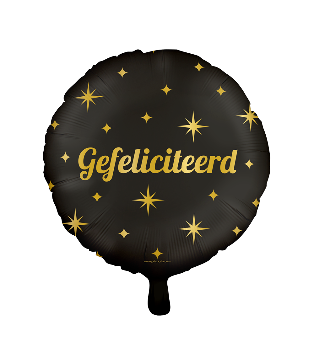 Folieballon Gefeliciteerd Goud/Zwart – 45 cm