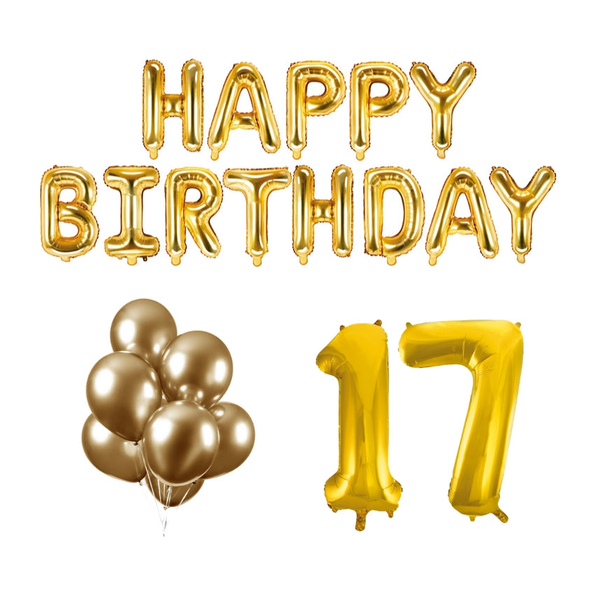 17 jaar Verjaardag Versiering Ballon Pakket Goud