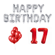 17 jaar Verjaardag Versiering Ballon Pakket rood & zilver