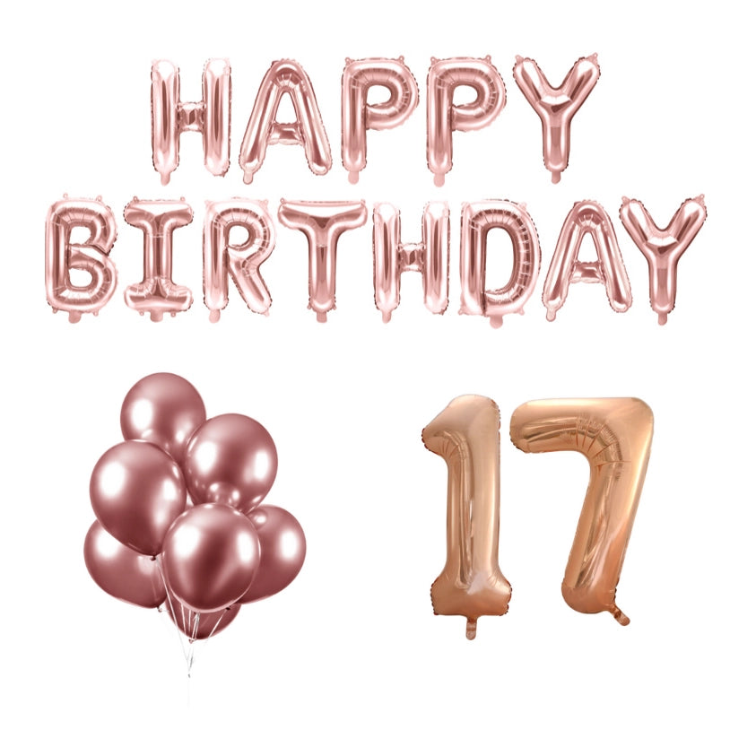 17 jaar Verjaardag Versiering Ballon Pakket rosé goud