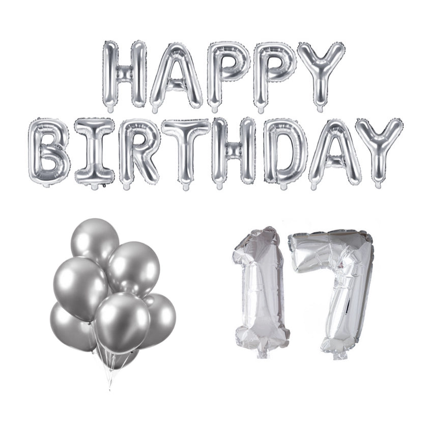 17 jaar Verjaardag Versiering Ballon Pakket zilver