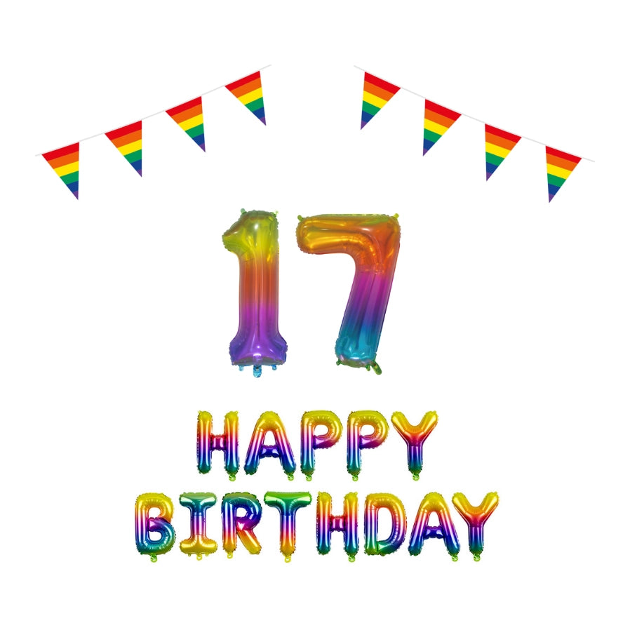 17 jaar Verjaardag Versiering Pakket Regenboog