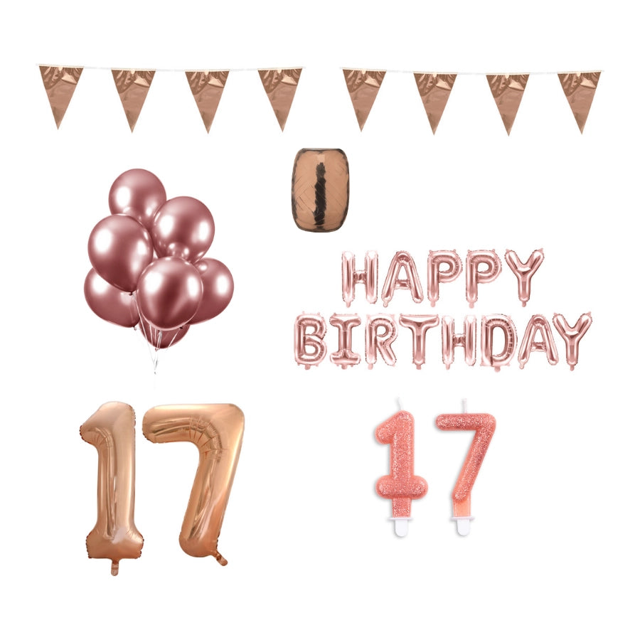 17 jaar Verjaardag Versiering Pakket Rosé Goud