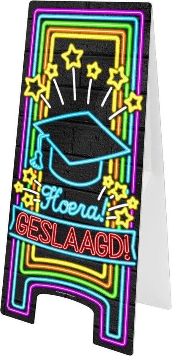 Warning Sign Hoera Geslaagd – Neon Design – 58 cm