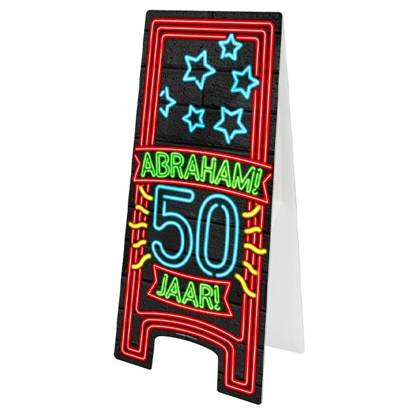 Warning sign Abraham 50 Jaar – Neon Design – 58 cm