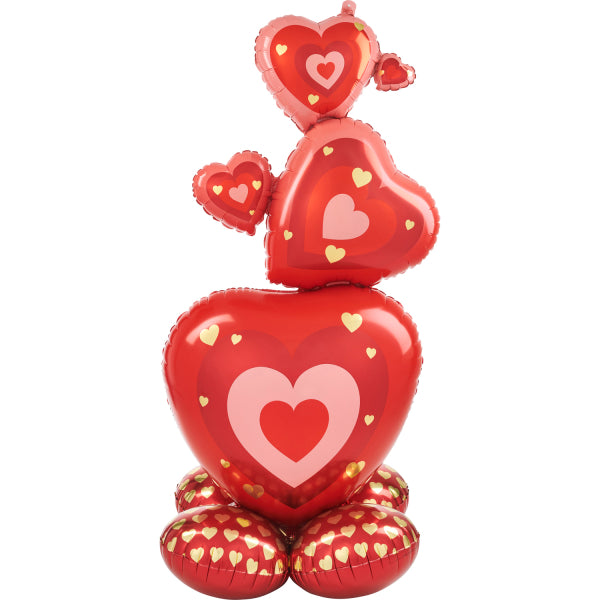 AirLoonz Folieballon Stapel Harten 63 x 139 cm – Rood/Roze