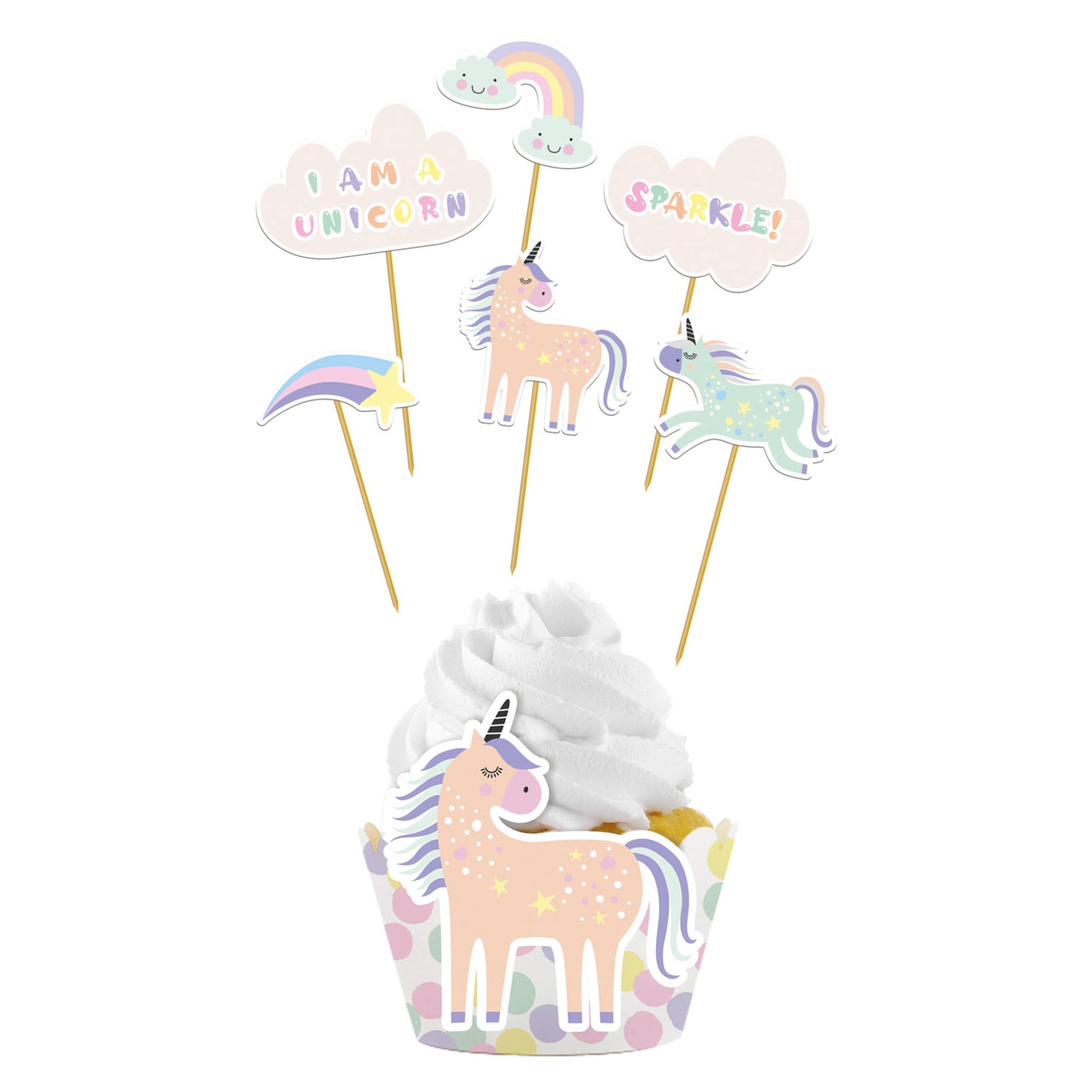Cupcake decoratie set - Unicorns & Rainbow 12delig