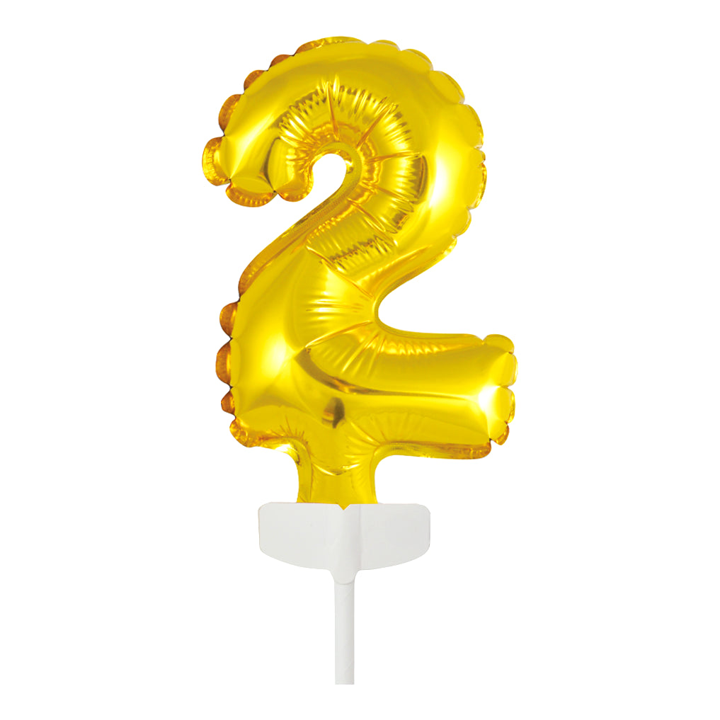 Folieballon Taarttopper cijfer 2 Goud - 13 cm