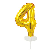 Folieballon Taarttopper cijfer 4 Goud - 13 cm