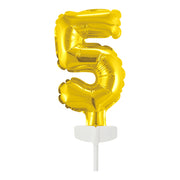 Folieballon Taarttopper cijfer 5 Goud - 13 cm