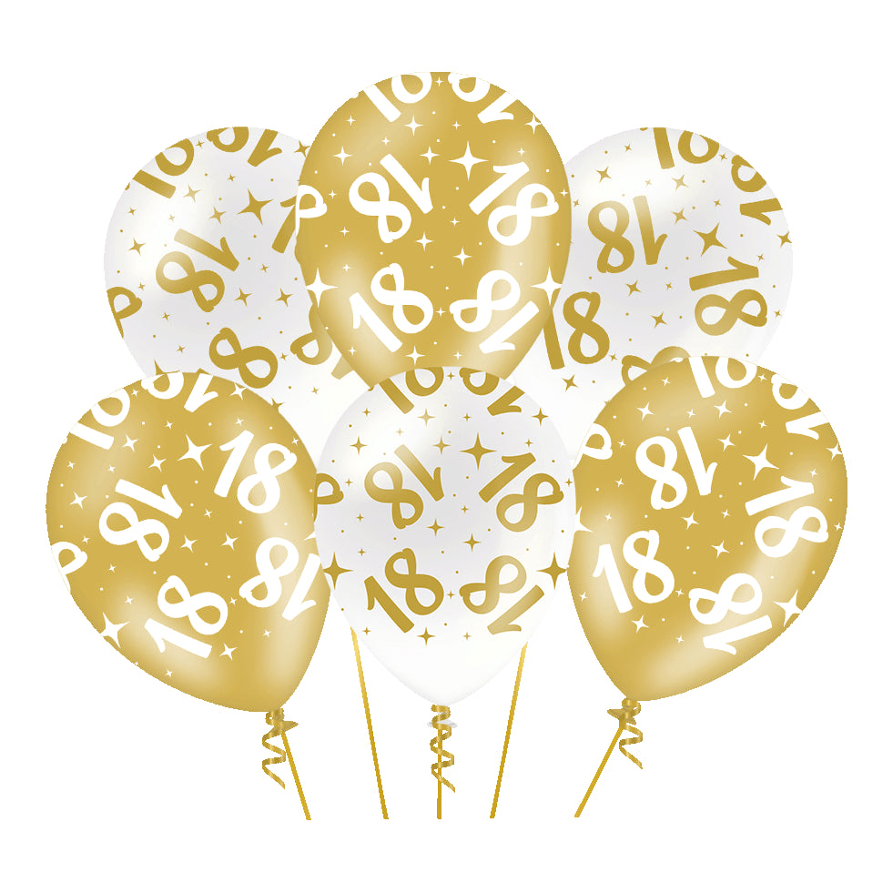 18 Jaar Ballonnen Wit Goud – 30 cm – 6 stuks