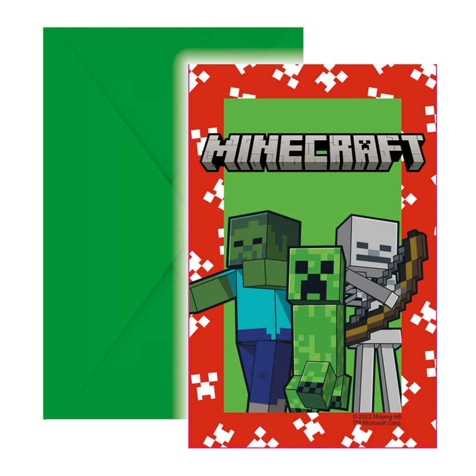 Minecraft Uitnodigingen & Enveloppen – 6 stuks