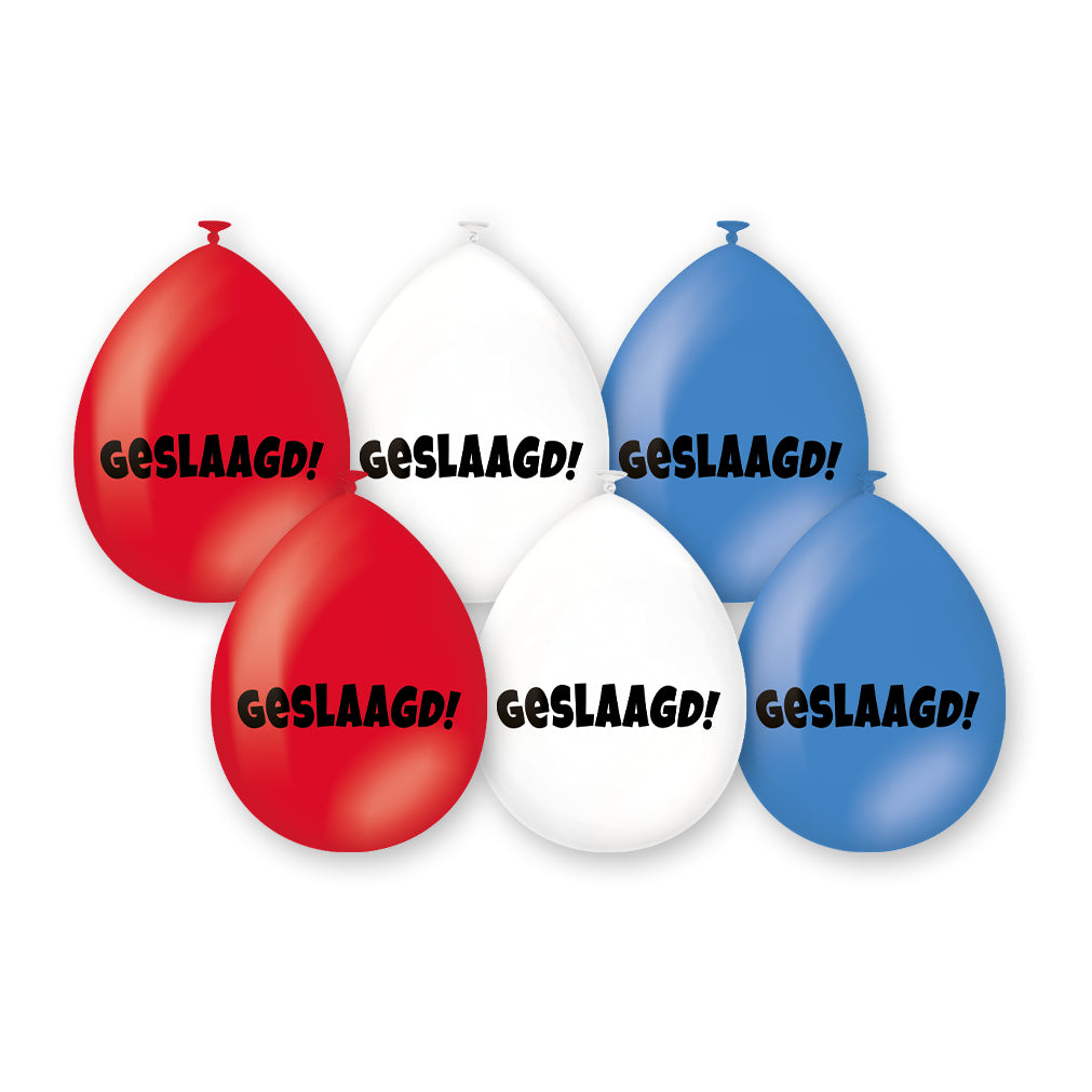 Party Ballonnen Geslaagd – 30 cm – 6 stuks – Rood/Wit/Blauw